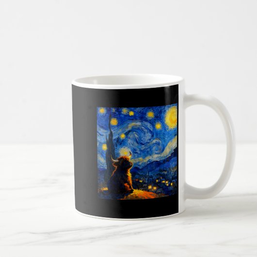 Cute Highland Baby Cow Graphic Van Gogh Style Star Kaffeetasse (Rechts)