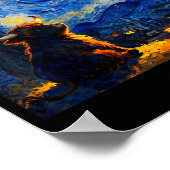 Cute Highland Baby Cow Graphic Van Gogh Style Star Poster (Ecke)