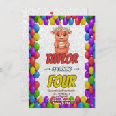 Cute Highland Cow 4th Birthday Invitation Einladung (Vorne/Hinten)