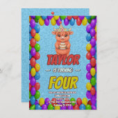 Cute Highland Cow 4th Birthday Invitation Einladung (Vorne/Hinten)