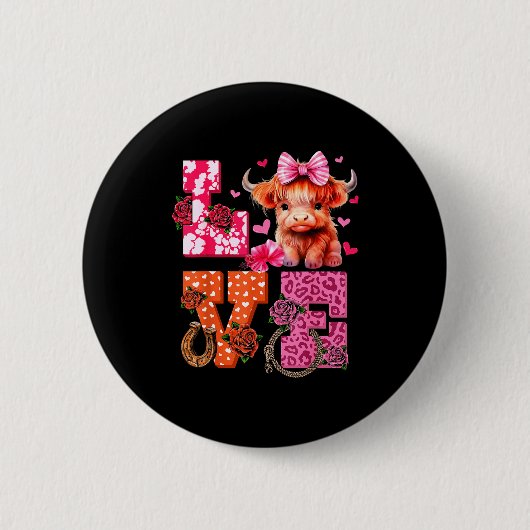 Cute Highland Cow And Nk Heart Valentines Day Love Button (Vorderseite)