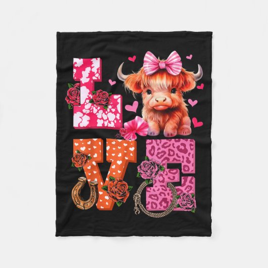 Cute Highland Cow And Nk Heart Valentines Day Love Fleecedecke (Vorderseite)