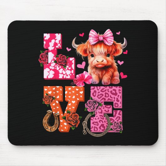 Cute Highland Cow And Nk Heart Valentines Day Love Mousepad (Vorne)