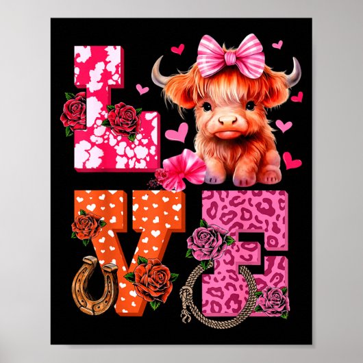 Cute Highland Cow And Nk Heart Valentines Day Love Poster (Vorne)