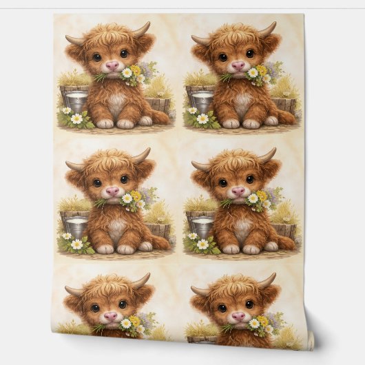 Cute Highland Cow Baby Pattern Wallpaper Tapete (Abrollen)