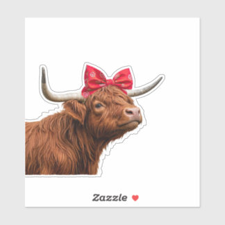 Cute Highland Cow Bandana Bow Aufkleber