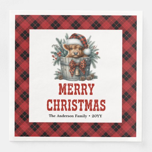 Cute highland cow buffalo themed Xmas napkins Serviette (Vorderseite)