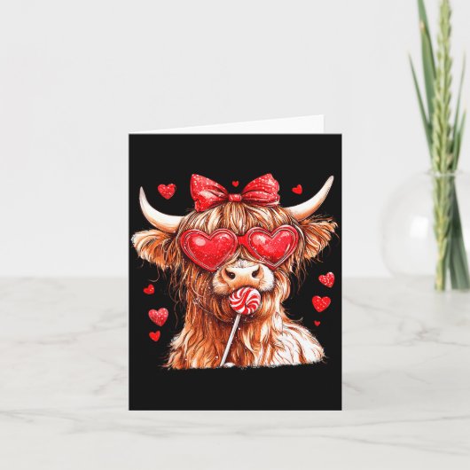 Cute Highland Cow Candy Cane Heart Valentines Day  Karte (Vorderseite)