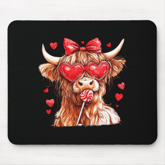 Cute Highland Cow Candy Cane Heart Valentines Day  Mousepad (Vorne)