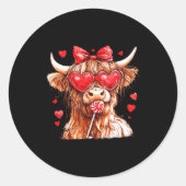 Cute Highland Cow Candy Cane Heart Valentines Day Runder Aufkleber (Vorderseite)