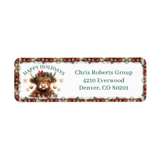Cute Highland Cow Christmas Business Address (Vorne)