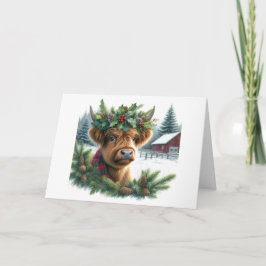 Cute Highland Cow Christmas Folded Holiday Card Feiertagskarte