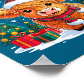 Cute Highland Cow Christmas Funny Santa Lights Hol Poster (Ecke)