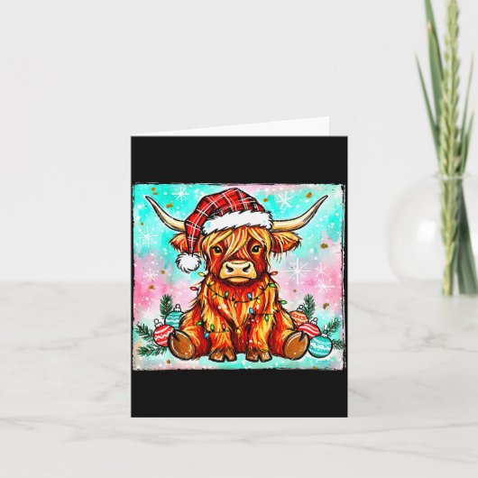 Cute Highland Cow Christmas Lights Merry Xmas Cows Karte (Vorderseite)