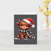 Cute Highland Cow Christmas Lights Santa Hat Winte Karte (Gelbe Blume)