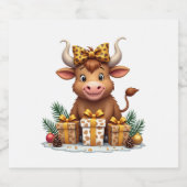 Cute Highland Cow Christmas Santa Highland Cow Lov Schaumweinetikett (Einzelnes Label)