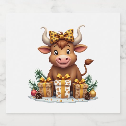 Cute Highland Cow Christmas Santa Highland Cow Lov Schaumweinetikett (Einzelnes Label)