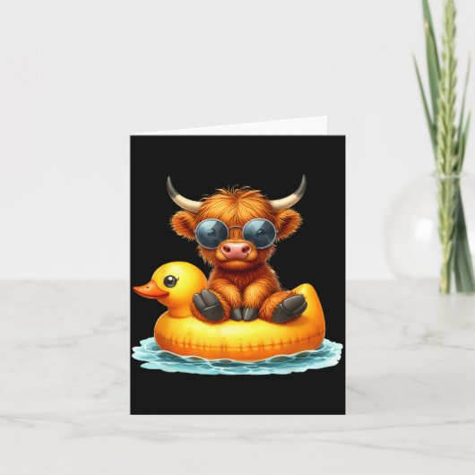 Cute Highland Cow Duck Ol Float Summer Vibes Swimm Karte (Vorderseite)