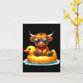 Cute Highland Cow Duck Ol Float Summer Vibes Swimm Karte (Gelbe Blume)