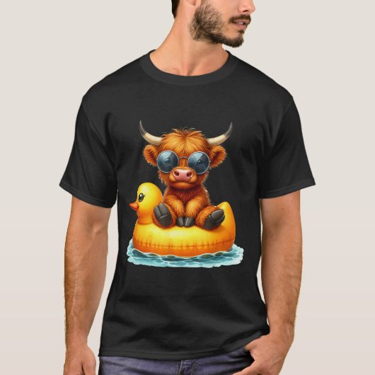 Cute Highland Cow Duck Ol Float Summer Vibes Swimm T-Shirt (Vorderseite)