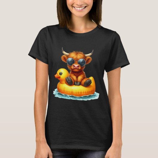 Cute Highland Cow Duck Ol Float Summer Vibes Swimm T-Shirt (Vorderseite)