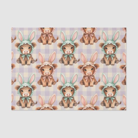 Cute Highland Cow Easter Bunny Bonnets in Pastel Seidenpapier (Vorderseite)