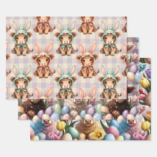 Cute Highland Cow Easter Bunny Spring Geschenkpapier Set (Set)