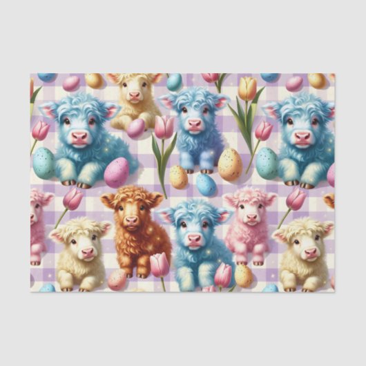 Cute Highland Cow Easter Pastel Eggs Seidenpapier (Vorderseite)