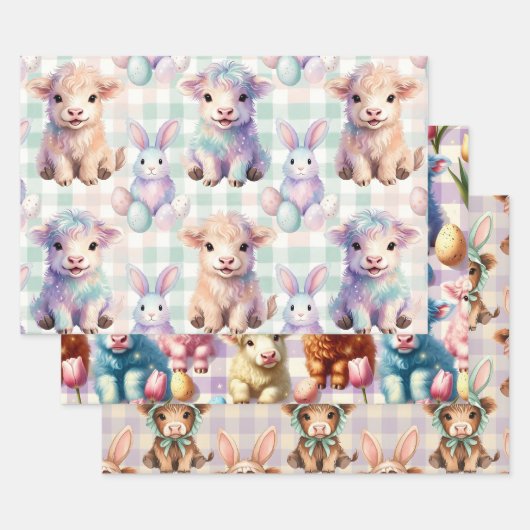 Cute Highland Cow Easter Spring Geschenkpapier Set (Set)