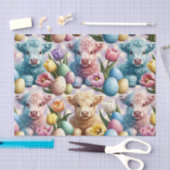 Cute Highland Cow Easter Tulips Pastel Seidenpapier (Handwerk)