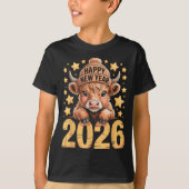 Cute Highland Cow Happy New Year 2026 Tee Funny An (Vorderseite)