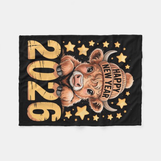 Cute Highland Cow Happy New Year 2026 Tee Funny An Fleecedecke (Vorderseite (Horizontal))