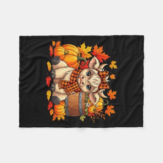 Cute Highland Cow In Plaid F Autumn Fall Season Ar Fleecedecke (Vorderseite (Horizontal))
