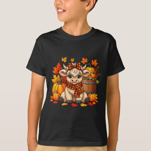 Cute Highland Cow In Plaid F Autumn Fall Season Ar T-Shirt (Vorderseite)