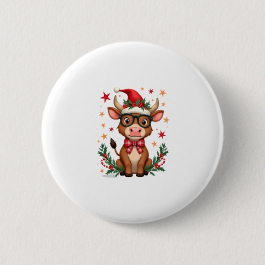 Cute Highland Cow Lover Santa Hat Western Christma Button (Vorderseite)