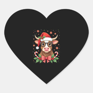 Cute Highland Cow Lover Santa Hat Western Christma Herz-Aufkleber