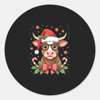 Cute Highland Cow Lover Santa Hat Western Christma Runder Aufkleber