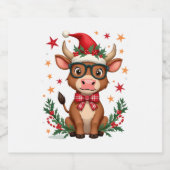 Cute Highland Cow Lover Santa Hat Western Christma Schaumweinetikett (Einzelnes Label)
