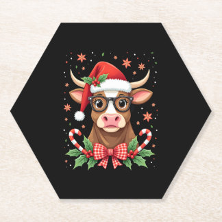 Cute Highland Cow Lover Santa Hat Western Christma Untersetzer