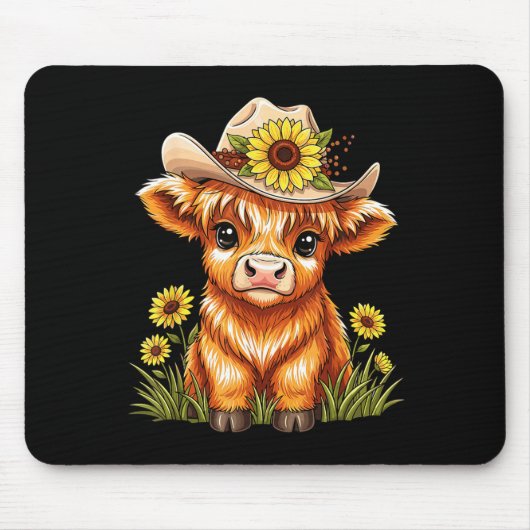 Cute Highland Cow Sunflower Farm Scottish Highland Mousepad (Vorne)