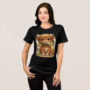 Cute Highland Cow T-Shirt Kawaii Animal Gift Tri-Blend Shirt