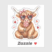 Cute Highland Cow Valenti Custom-Cut Vinyl Sticker (Blatt)