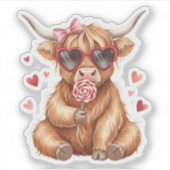 Cute Highland Cow Valenti Custom-Cut Vinyl Sticker (Vorderseite)