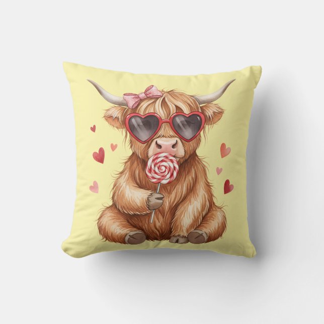 Cute Highland Cow Valentine Decorativ Throw Pillow Kissen (Vorderseite)