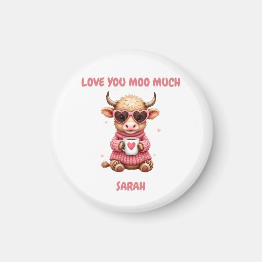 Cute Highland Cow Valentine Heart Glasses Coffee m Magnet (Vorne)