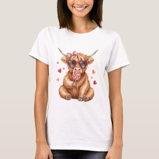 Cute Highland Cow Valentine T-Shirt (Vorderseite)