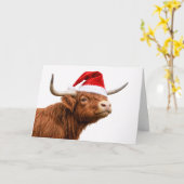 Cute Highland Cow with Santa Hat Christmas Karte (Gelbe Blume)