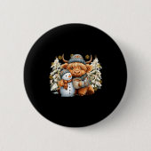 Cute Highland Cow With Snowman Hot Cocoa Christmas Button (Vorderseite)