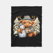 Cute Highland Cow With Snowman Hot Cocoa Christmas Fleecedecke (Vorderseite)