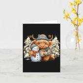 Cute Highland Cow With Snowman Hot Cocoa Christmas Karte (Gelbe Blume)